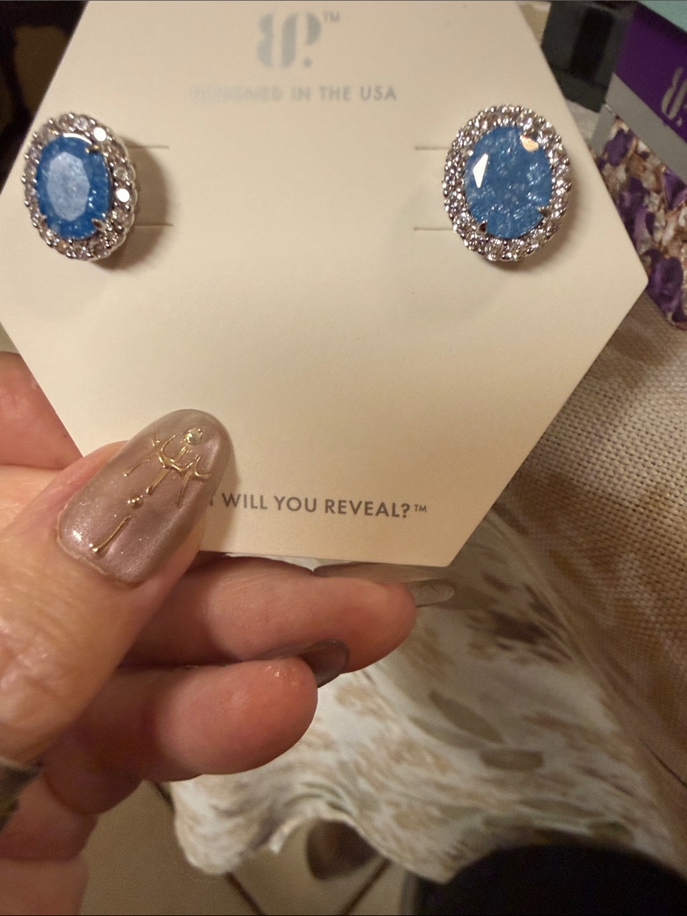 Oval Blue Halo Stud Earrings for Women - Elegant Sparkle
